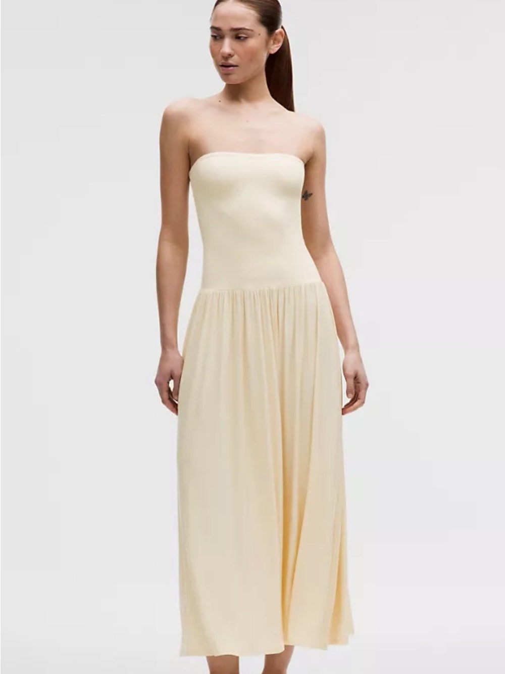 NWOT Lululemon 2-in-1 Strapless Pale Yellow Maxi Dress